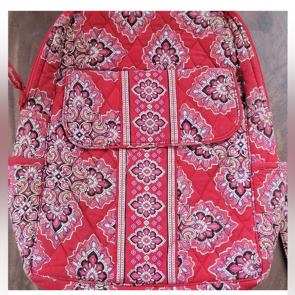 BNWOT Vera Bradley Womens Frankly Red Scarlet Paisley Multi Pocket Backpack